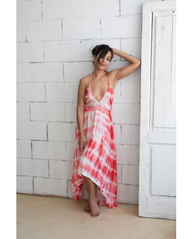 Vestido Tie Dye Espalda al Aire Rojo Vestido Tie Dye Espalda al Aire Rojo