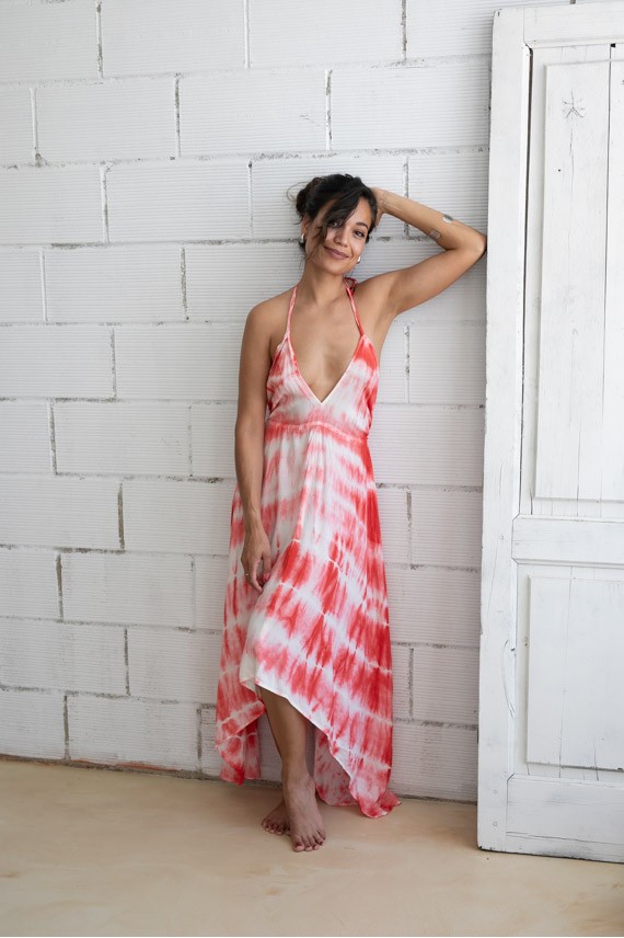 Vestido Tie Dye Espalda al Aire Rojo