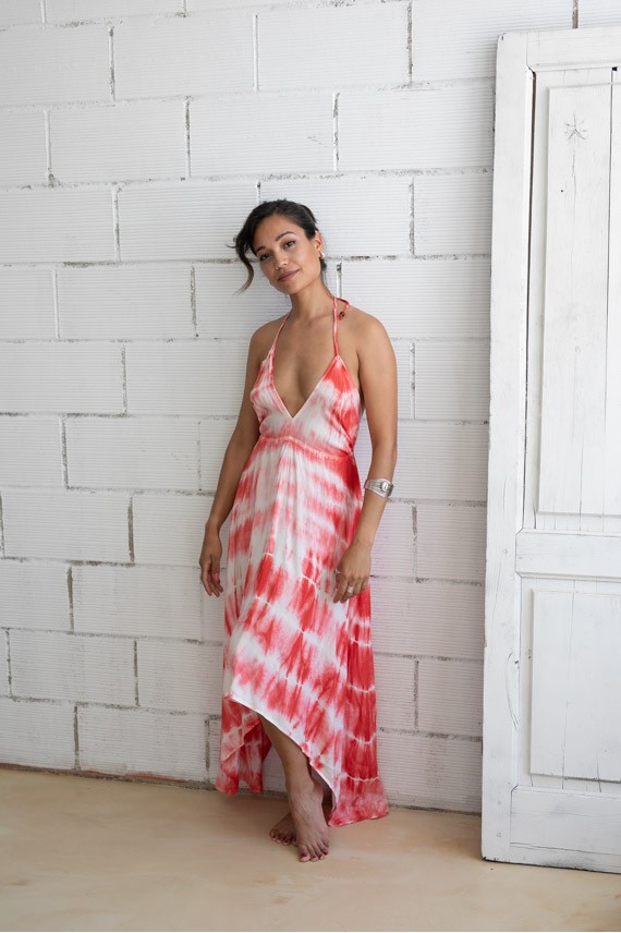 Vestido Tie Dye Espalda al Aire Rojo