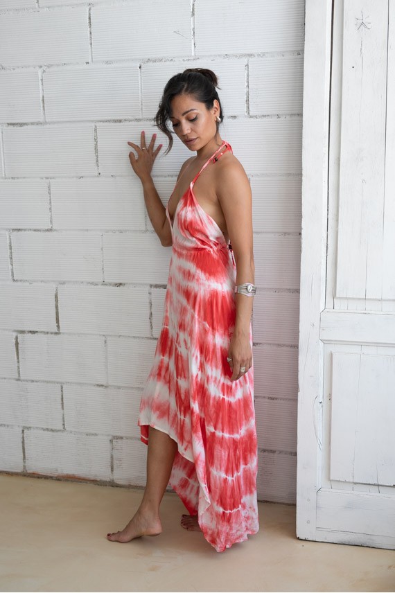 Vestido Tie Dye Espalda al Aire Rojo