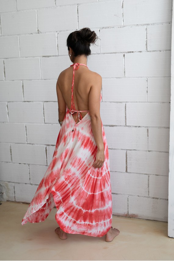 Vestido Tie Dye Espalda al Aire Rojo