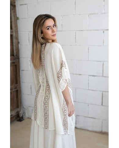 Kimono rústico algodón con bordado ajourée