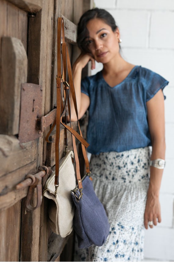Bolso algodón redecilla tipo saco Marino/Beige Bolso algodón redecilla tipo saco Marino/Beige