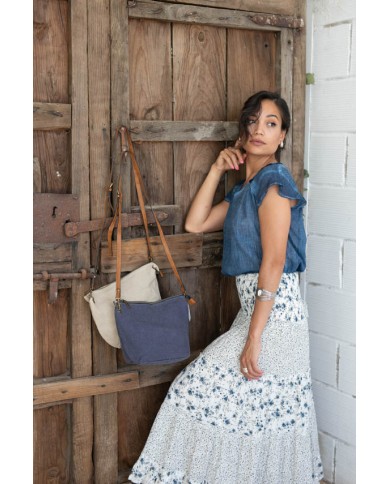 Bolso algodón redecilla tipo saco Marino/Beige Bolso algodón redecilla tipo saco Marino/Beige