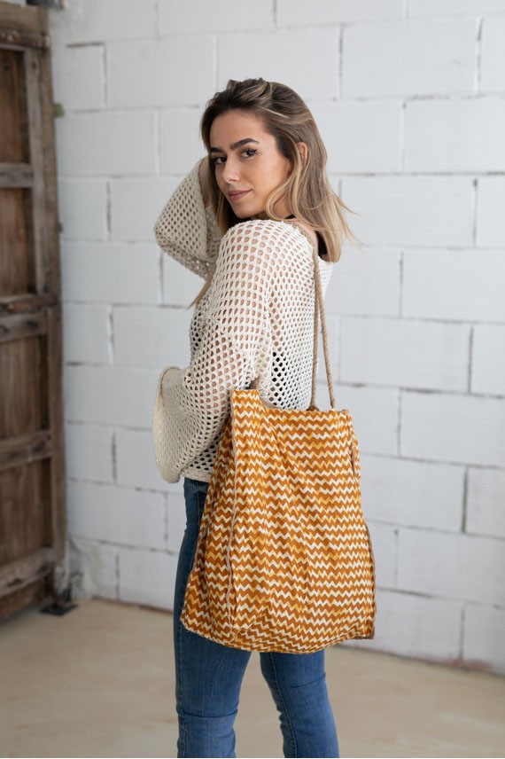 Bolso Rafia Print Mostaza Algodón Bolso Rafia Print Mostaza Algodón