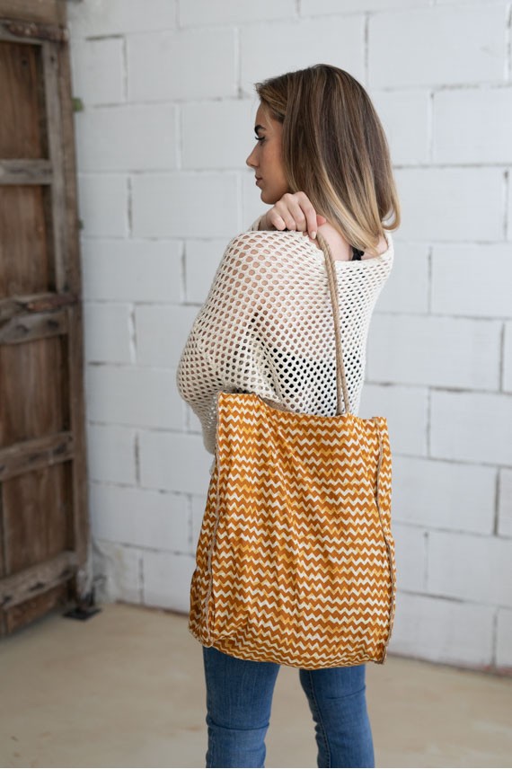 Bolso Rafia Print Mostaza Algodón Bolso Rafia Print Mostaza Algodón