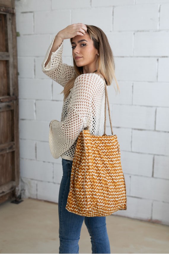 Bolso Rafia Print Mostaza Algodón Bolso Rafia Print Mostaza Algodón