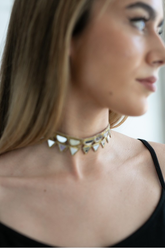 Choker boho dorado triángulos Espejo Choker boho dorado triángulos Espejo