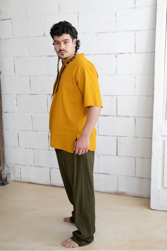 Pantalón largo unisex de tejido fino con cintura elástica y bolsillos laterales