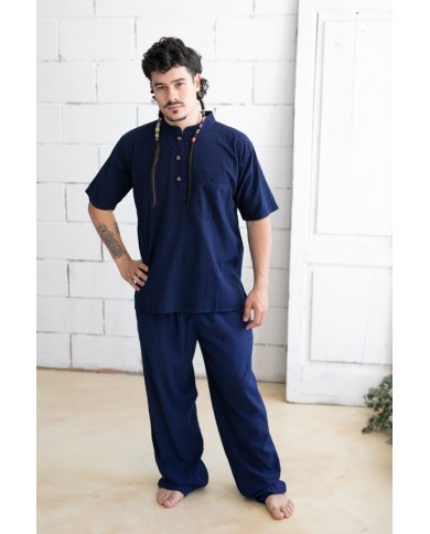 Pantalón largo unisex de tejido fino con cintura elástica y bolsillos laterales