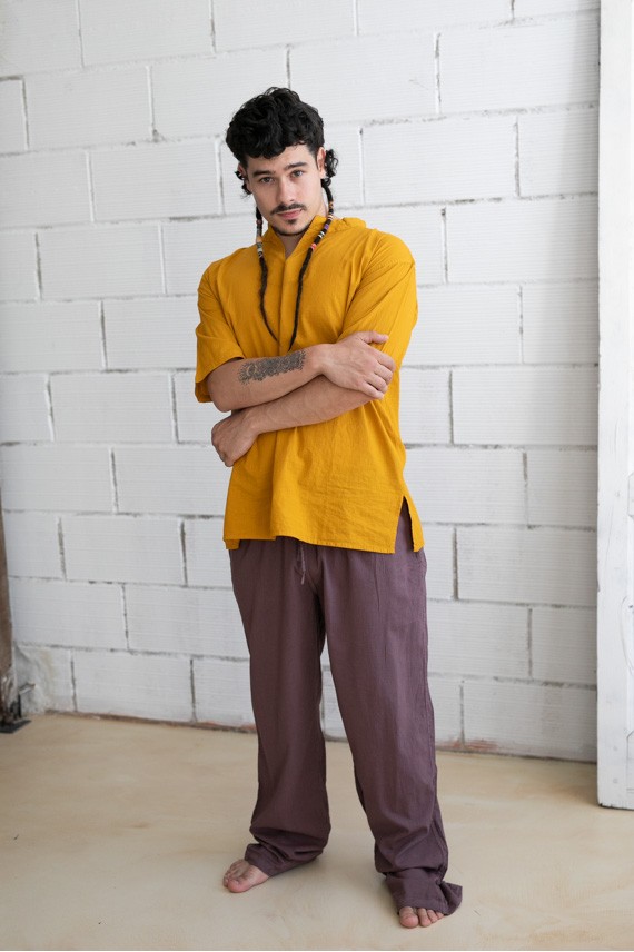 Pantalón largo unisex de tejido fino con cintura elástica y bolsillos laterales Pantalón largo unisex de tejido fino con cintura elástica y bolsillos laterales