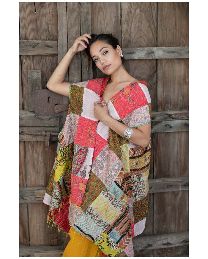 Chaleco Seda Patch Pashmina Artesanal Reversible