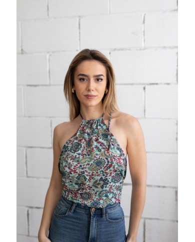 Top Halter Seda Sari azul Top Halter Seda Sari azul