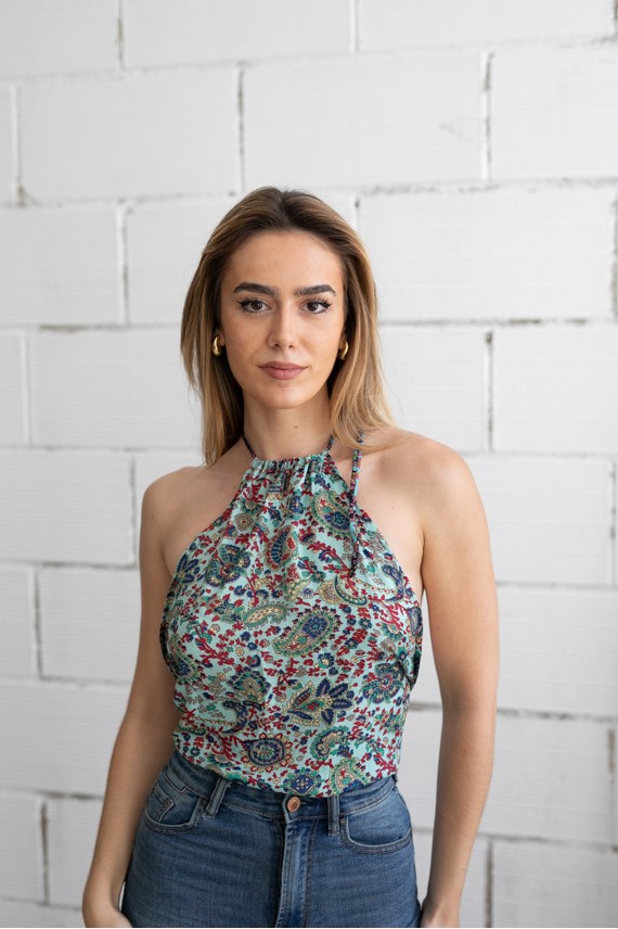 Top Halter Seda Sari azul