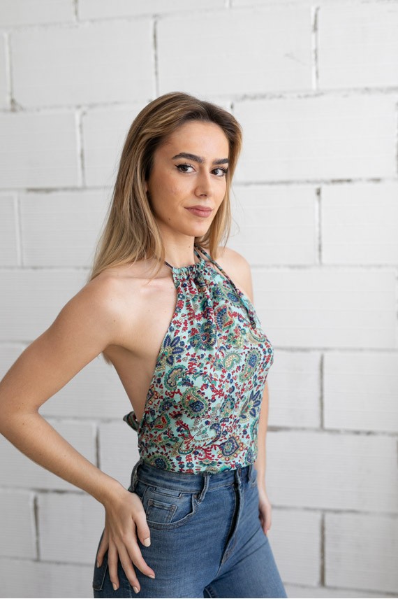 Top Halter Seda Sari azul