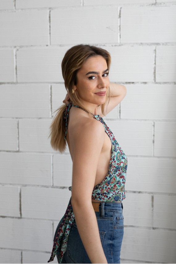 Top Halter Seda Sari azul