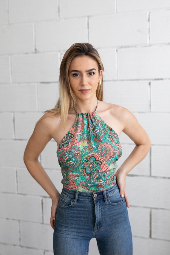 Top Halter Seda Sari aguamarina Top Halter Seda Sari aguamarina