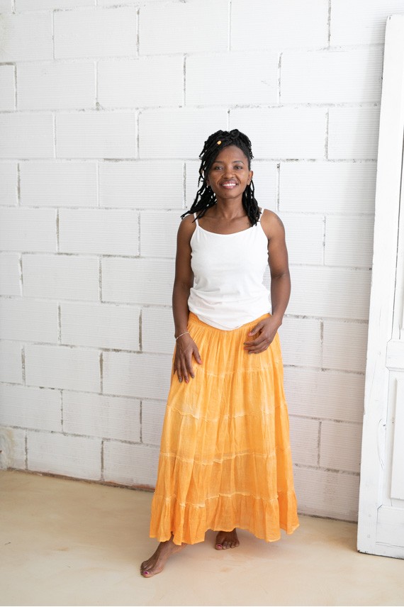 Falda Larga Velo Algodón volante sobretintada