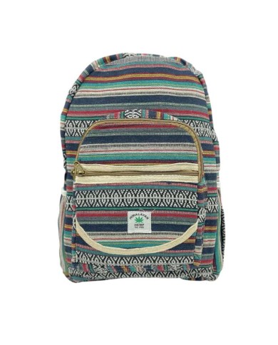 Mochila étnica artesanal de algodón multicolor vista frontal Mochila étnica artesanal de algodón multicolor vista frontal