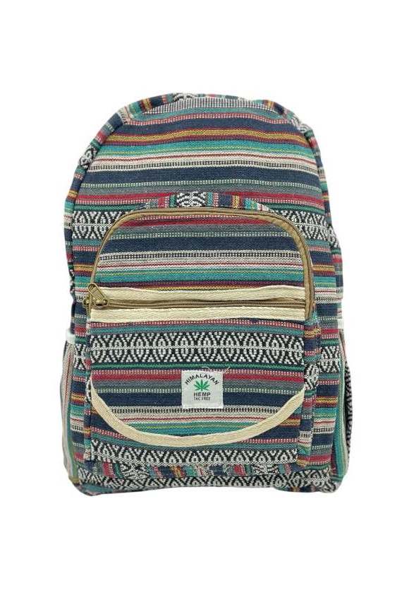Mochila étnica artesanal de algodón multicolor vista frontal Mochila étnica artesanal de algodón multicolor vista frontal