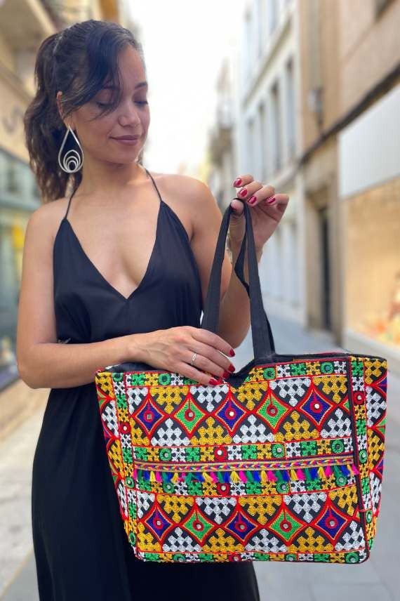Bolso Algodón Andhra Espejos Multicolor Bolso Algodón Andhra Espejos Multicolor