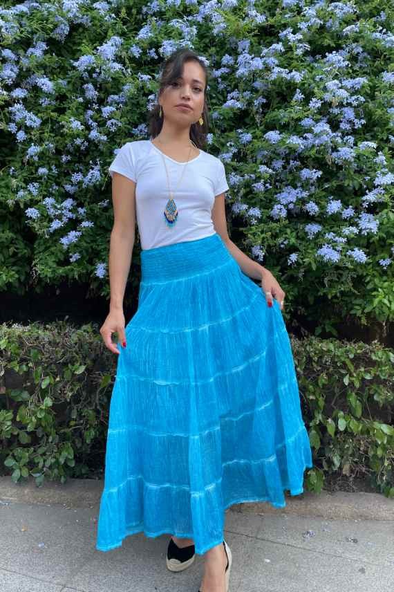 Falda Larga Velo Algodón volante sobretintada