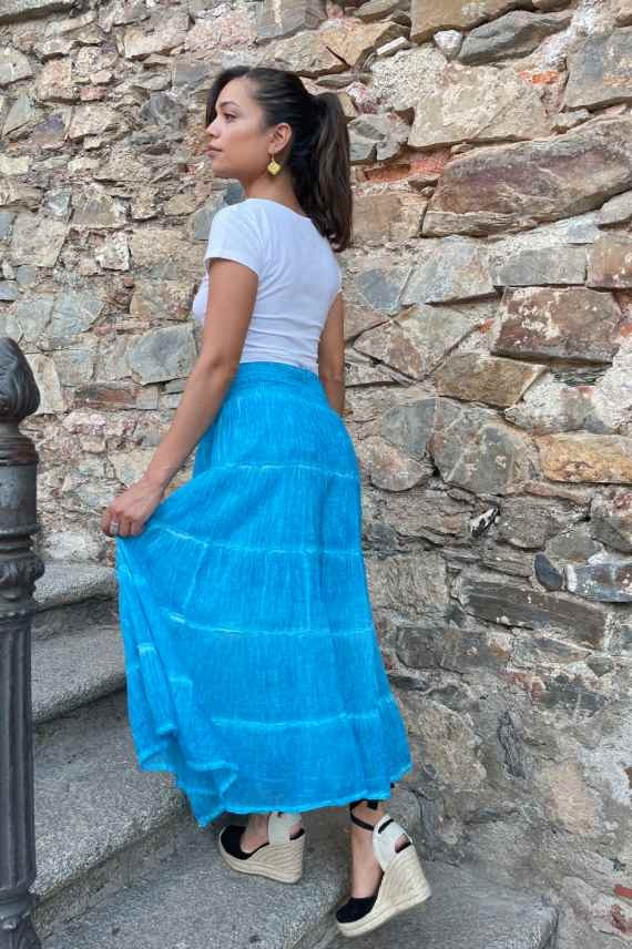 Falda Larga Velo Algodón volante sobretintada