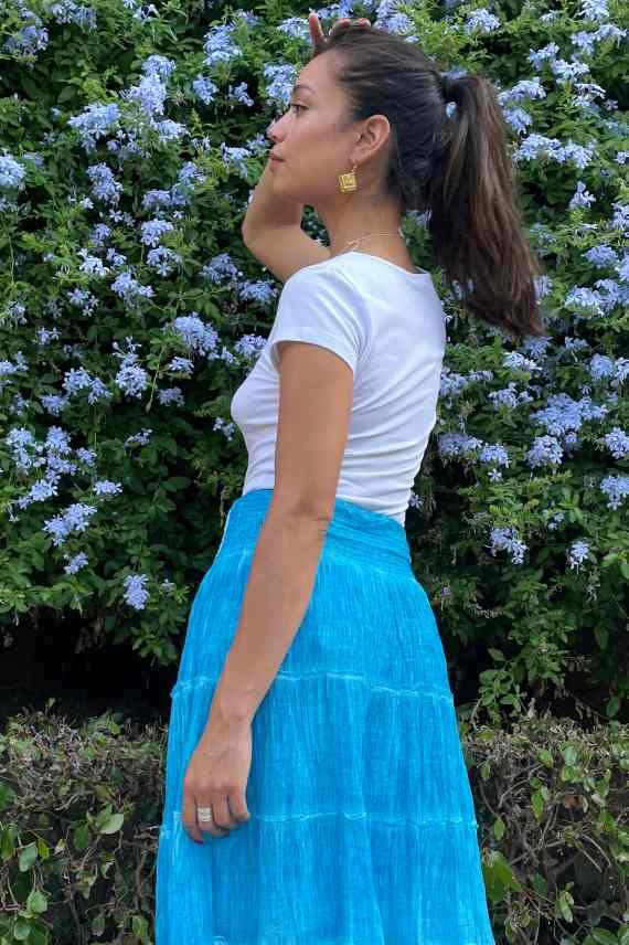 Falda Larga Velo Algodón volante sobretintada