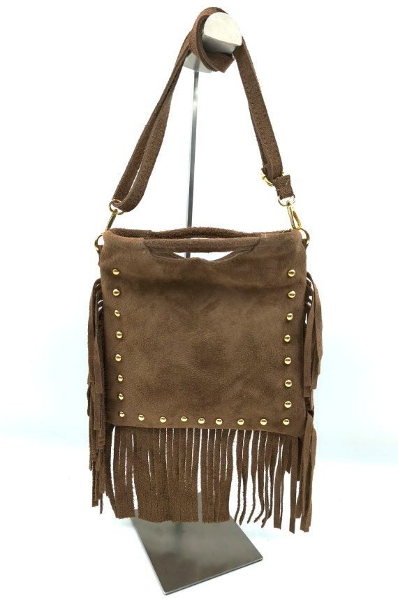 Bolso de piel de ante con tachuelas y flecos Samarkanda Bolso de piel de ante con tachuelas y flecos Samarkanda