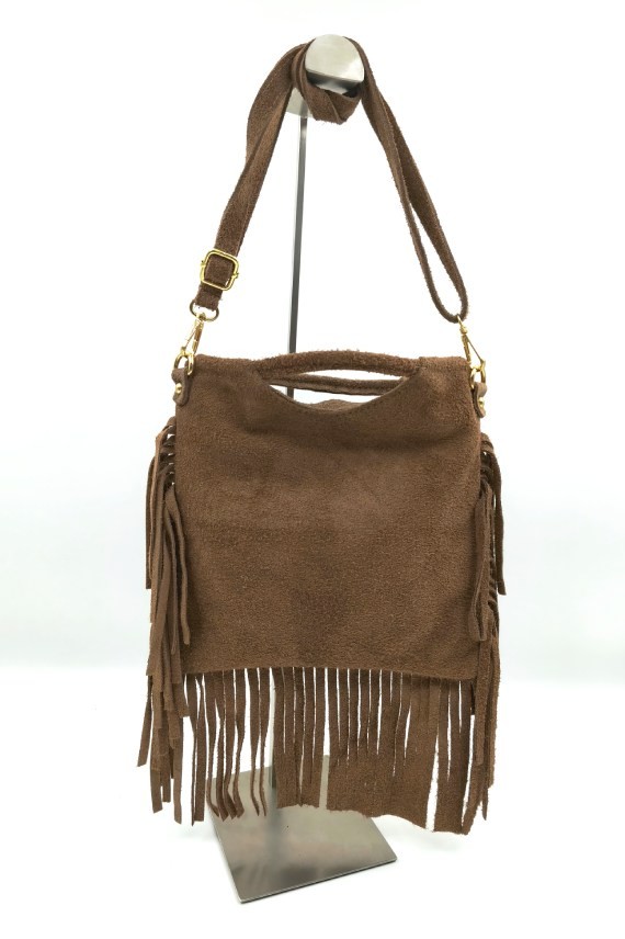 Bolso de piel de ante con tachuelas y flecos Samarkanda Bolso de piel de ante con tachuelas y flecos Samarkanda