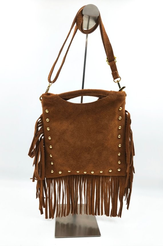Bolso de piel de ante con tachuelas y flecos Samarkanda Bolso de piel de ante con tachuelas y flecos Samarkanda