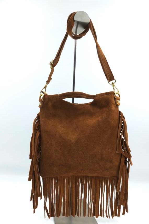 Bolso de piel de ante con tachuelas y flecos Samarkanda Bolso de piel de ante con tachuelas y flecos Samarkanda