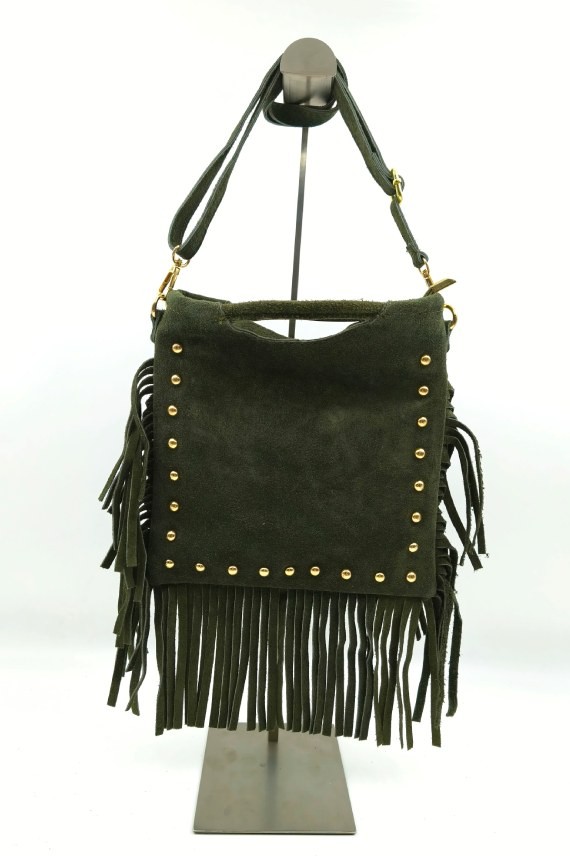 Bolso de piel de ante con tachuelas y flecos Samarkanda Bolso de piel de ante con tachuelas y flecos Samarkanda