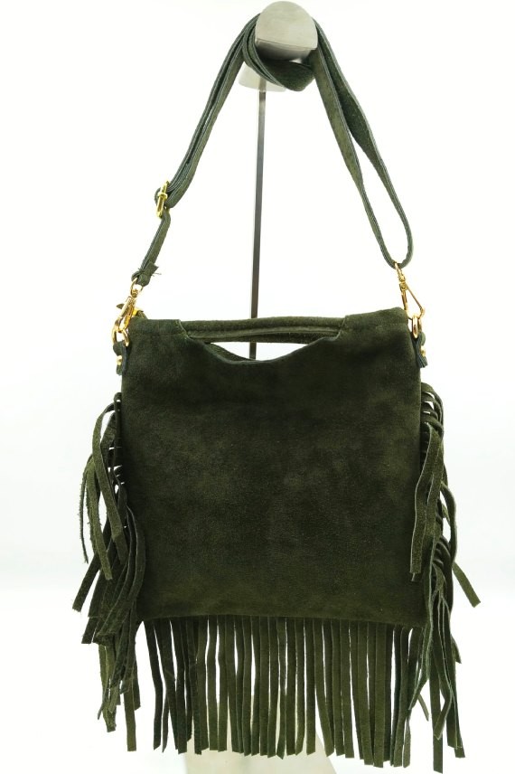 Bolso de piel de ante con tachuelas y flecos Samarkanda Bolso de piel de ante con tachuelas y flecos Samarkanda
