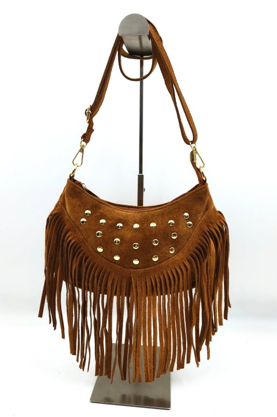 Bolso media luna en piel de ante con asa regulable Samarkanda Bolso media luna en piel de ante con asa regulable Samarkanda