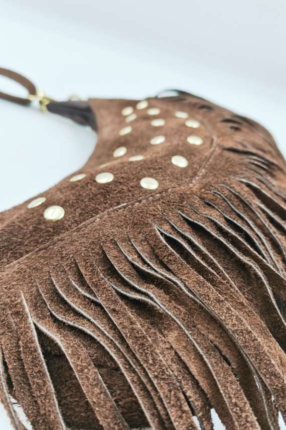 Bolso media luna en piel de ante con asa regulable Samarkanda Bolso media luna en piel de ante con asa regulable Samarkanda