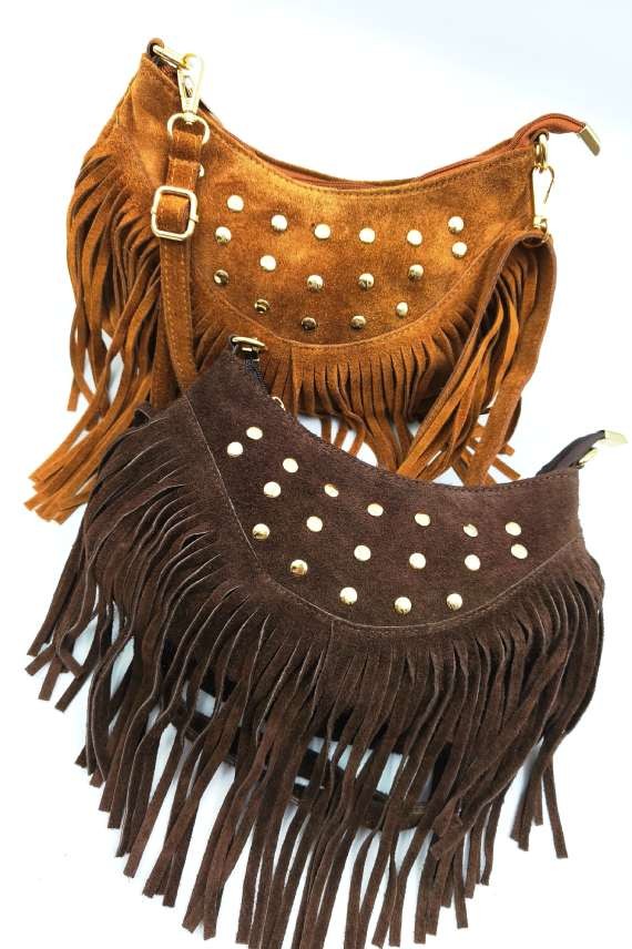 Bolso media luna en piel de ante con asa regulable Samarkanda Bolso media luna en piel de ante con asa regulable Samarkanda