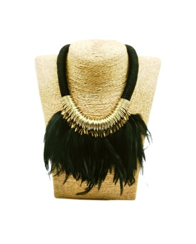 Collar Cordón Negro y Plumas Siux
