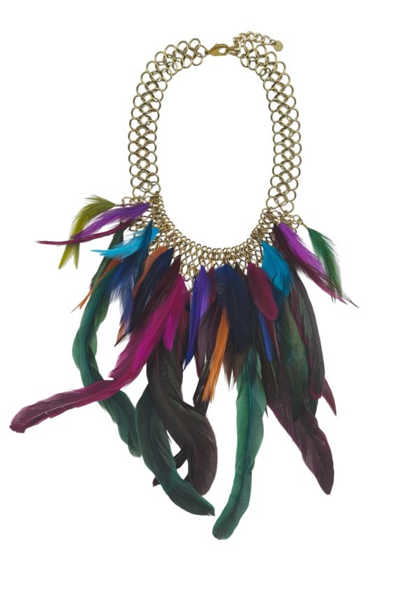 Collar Cadena y Plumas Multicolor Shuar Collar Cadena y Plumas Multicolor Shuar