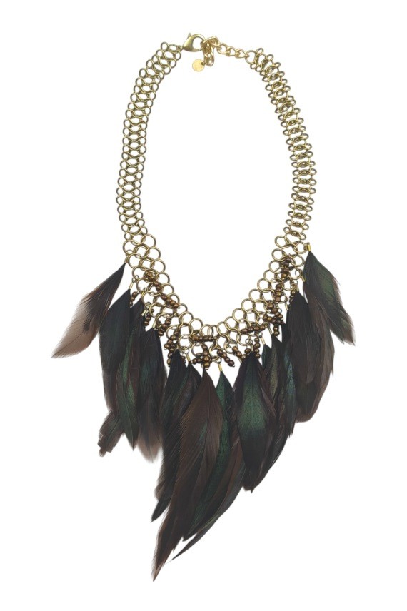 Collar Cadena y Plumas Marrones Shuar Collar Cadena y Plumas Marrones Shuar