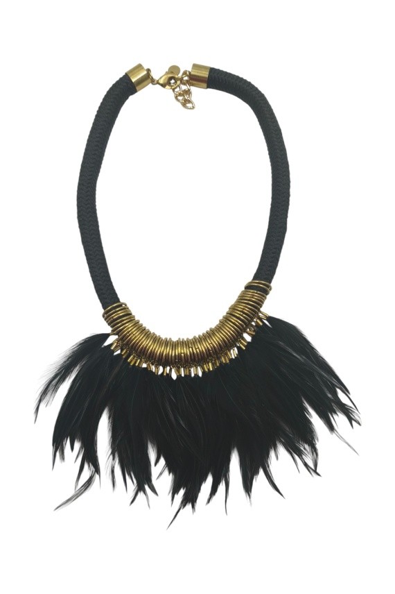 Collar Cordón Negro y Plumas Siux Collar Cordón Negro y Plumas Siux