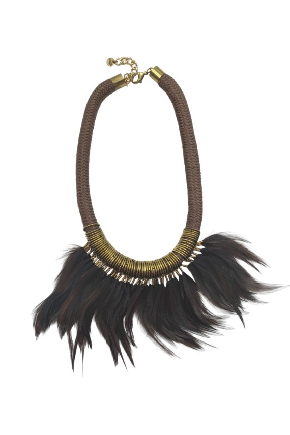 Collar Cordón Marrón y Plumas Siux Collar Cordón Marrón y Plumas Siux