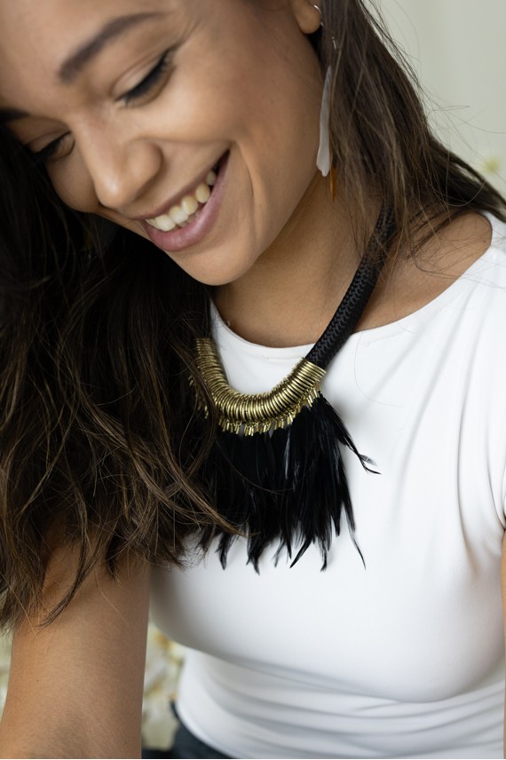 Collar Cordón Negro y Plumas Siux Collar Cordón Negro y Plumas Siux