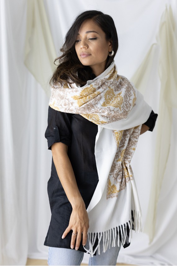 Pañuelo Pashmina Cashmere Hilo dorado