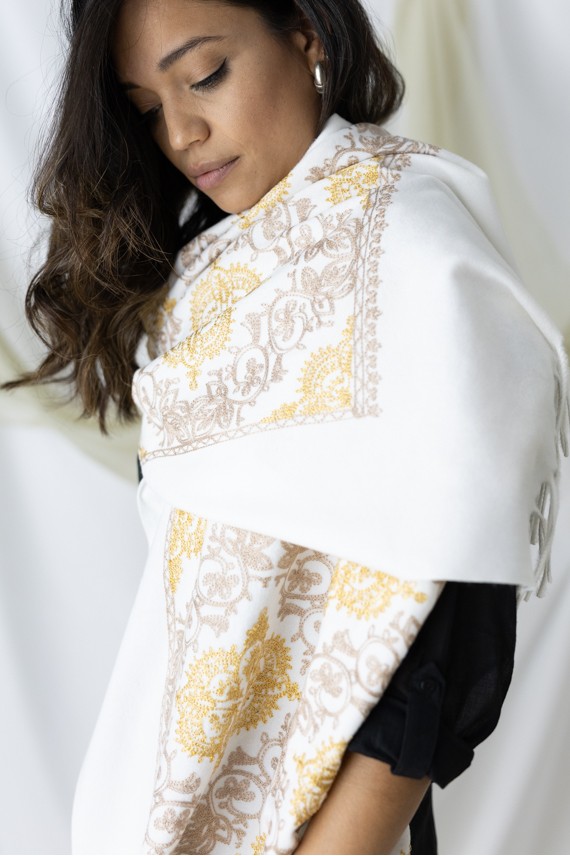Pañuelo Pashmina Cashmere Hilo dorado