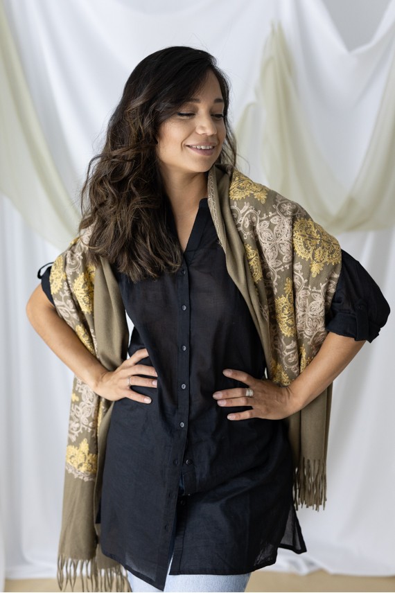 Pañuelo Pashmina Cashmere Hilo dorado