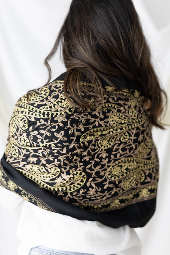 Pañuelo Pashmina Cashmere Hilo dorado