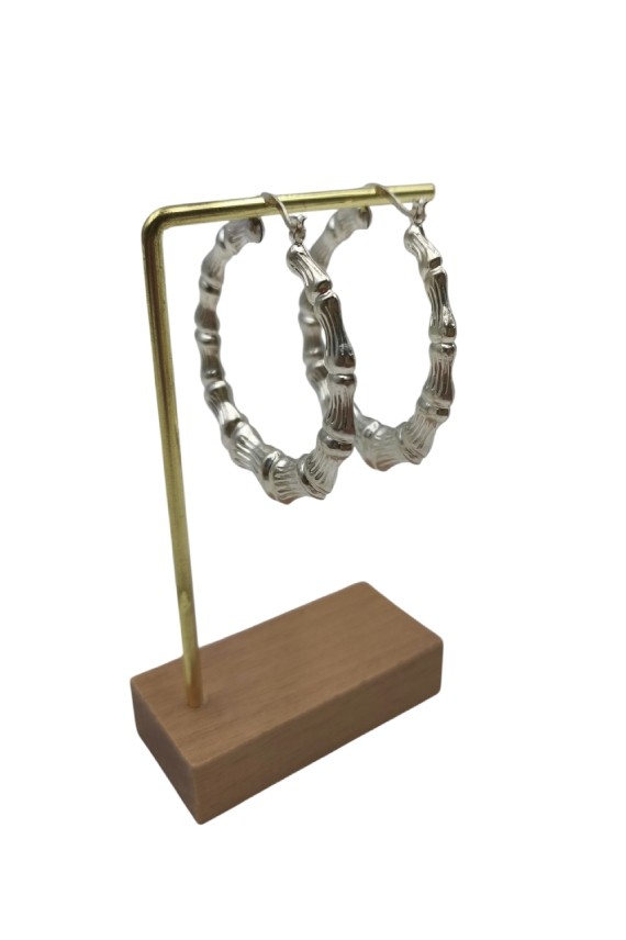 Pendientes de aro en plata de ley con diseño bambú, textura natural, cierre italiano.Estilo boho Samarkanda. Pendientes de aro en plata de ley con diseño bambú, textura natural, cierre italiano.Estilo boho Samarkanda.