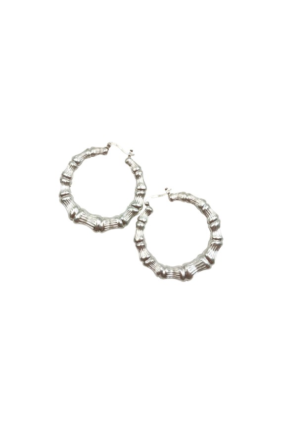 Pendientes de aro en plata de ley con diseño bambú, textura natural, cierre italiano.Estilo boho Samarkanda.