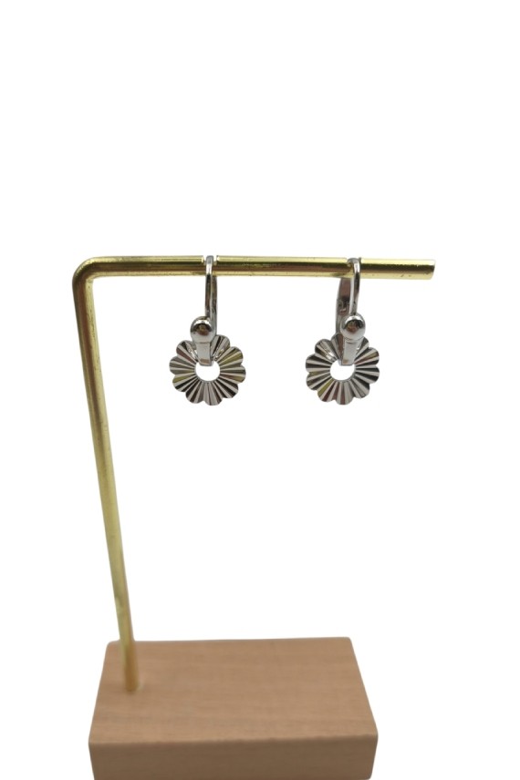 Pendientes de aro con flor colgante en plata de ley, diseño boho chic, dorado y plateado, Samarkanda Pendientes de aro con flor colgante en plata de ley, diseño boho chic, dorado y plateado, Samarkanda